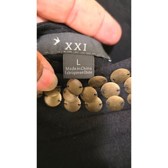 XXI Black Sleeveless Scoop-Neck Mini T- Shirt Dress Metallic Gold Stud Embellish - Picture 5 of 6